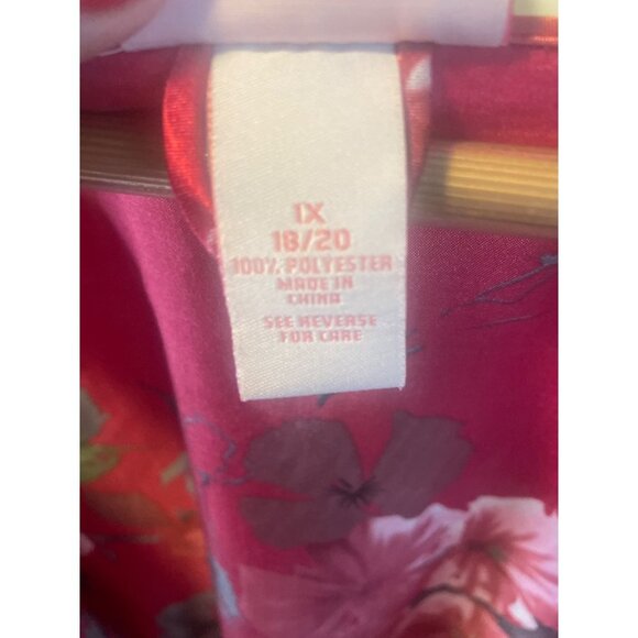 Serenada Red Satin Floral Belted Long Robe Sz 1X - Picture 5 of 7